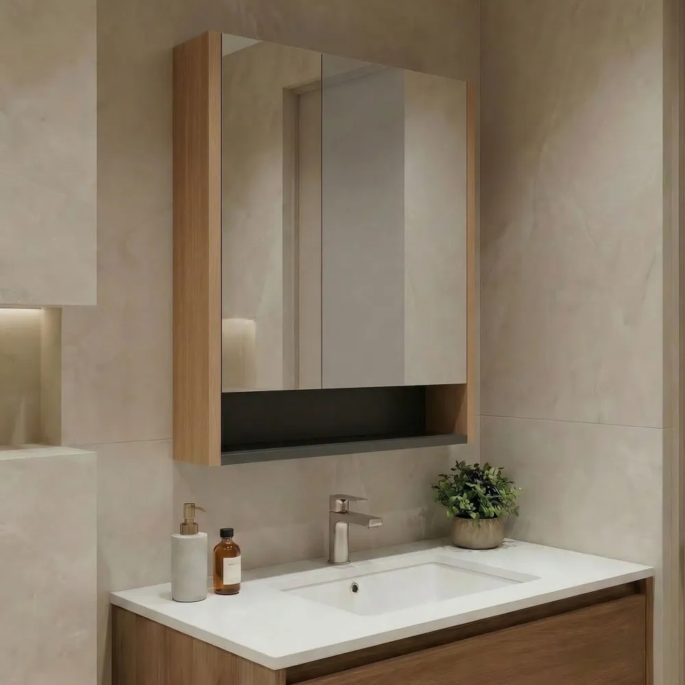 Ricato 600mm Wall Mounted Bathroom Mirror Cabinet - Walnut product