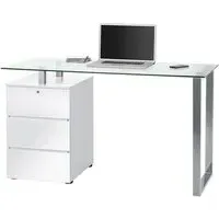 Richmond Computer Desk with Storage - White, Clear Glass