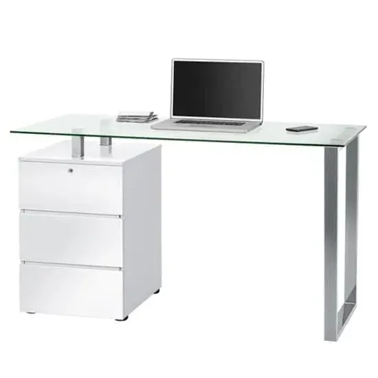 Richmond Computer Desk with Storage - White, Clear Glass