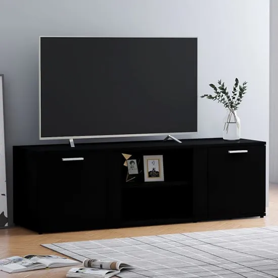 Ridhan TV Stand with 2 Doors - Black, Chipboard