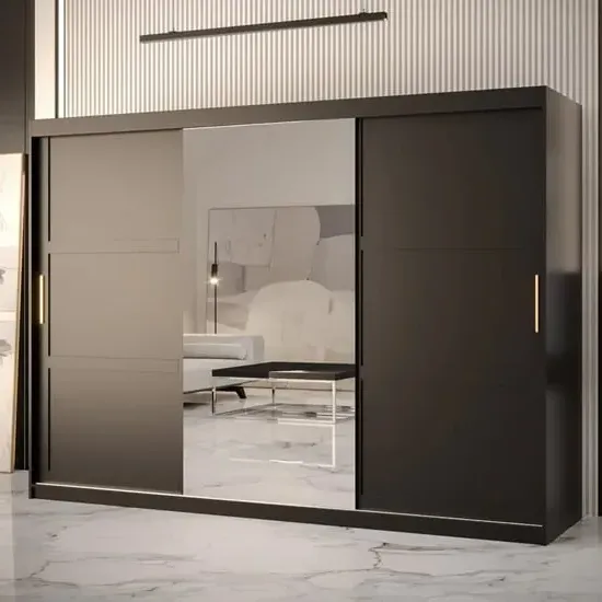 Rieti II Mirrored Wardrobe 2 Sliding Doors - Black