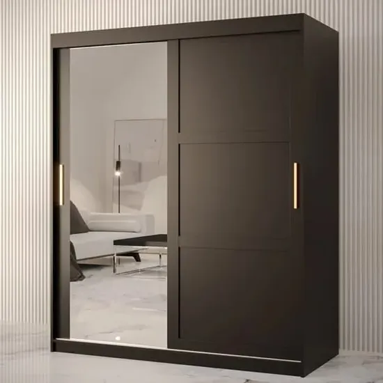 Rieti II Mirrored Wardrobe 2 Sliding Doors - Black