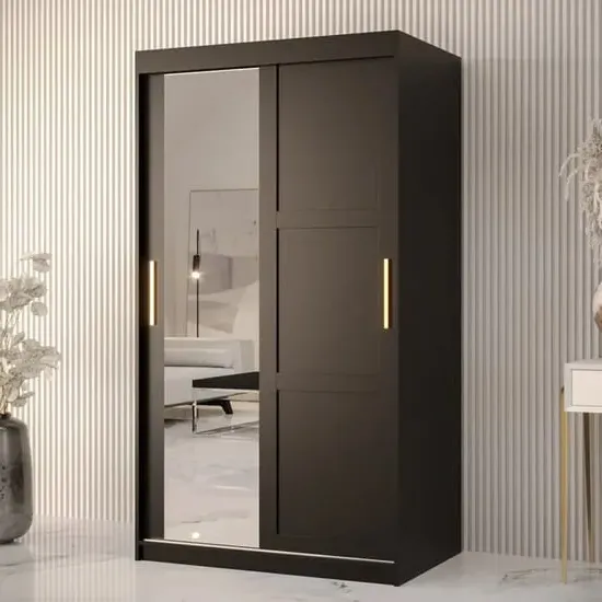 Rieti II Mirrored Wardrobe 2 Sliding Doors - Black image