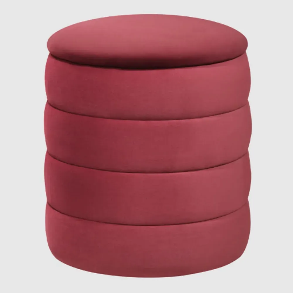 Rifle Cylindrical Ribbed Stool - Burgundy, Velvet image