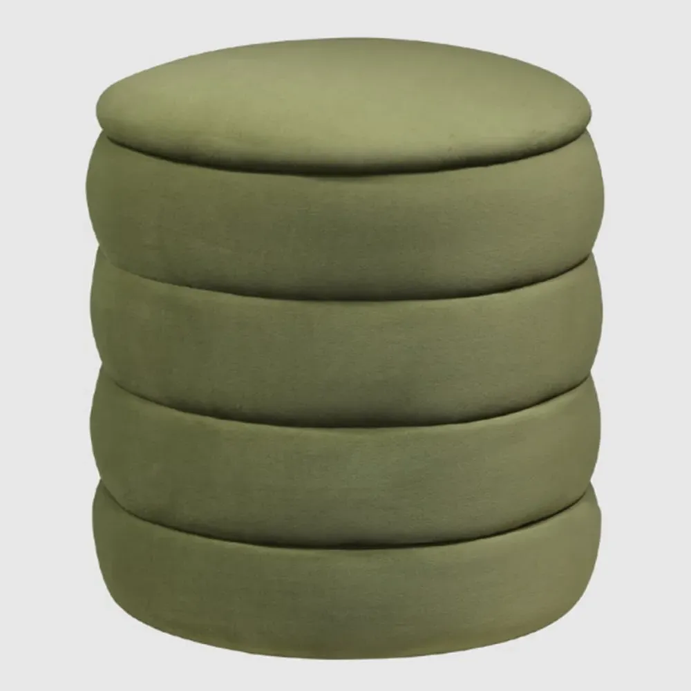 Rifle Cylindrical Ribbed Stool - Olive Green, Velvet