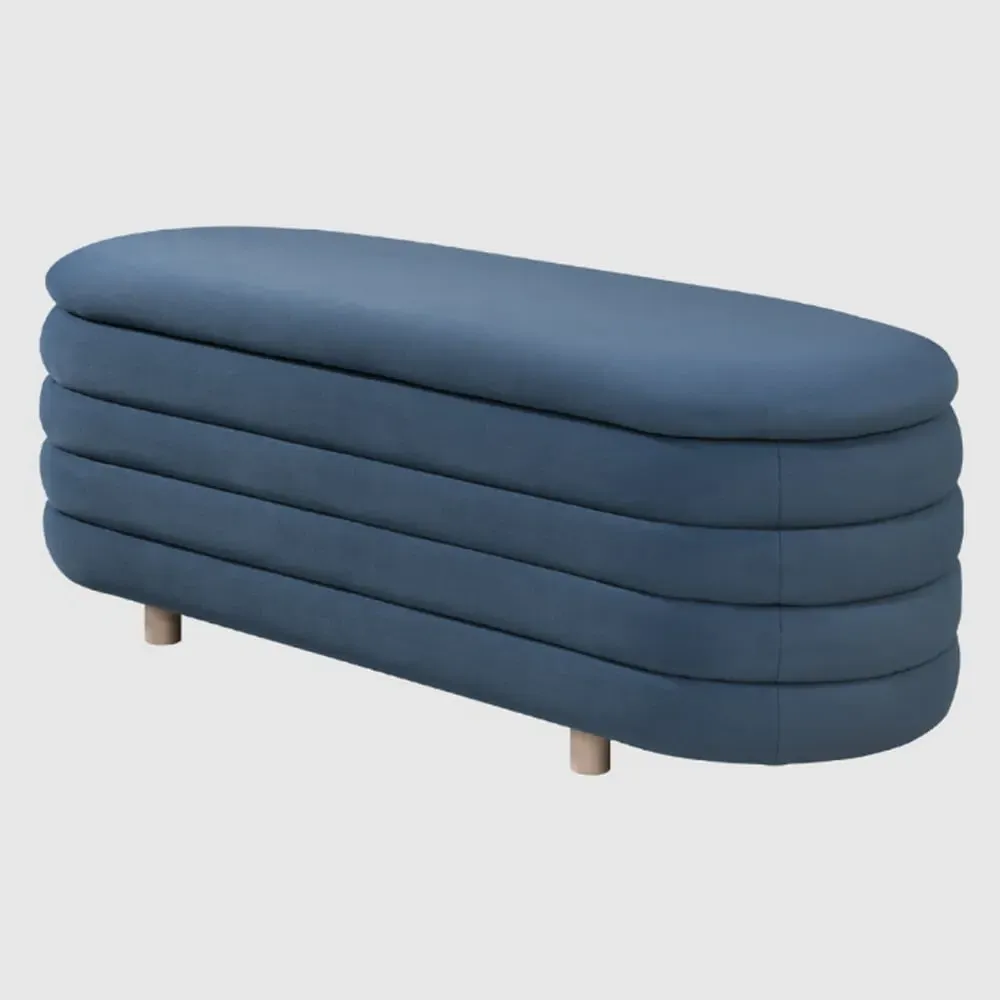 Rifle Oval Storage Ottoman - Blue, Velvet image