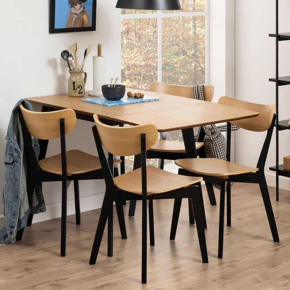 Riga Drop Lift Dining Set with 4 Chairs - Black, Oak