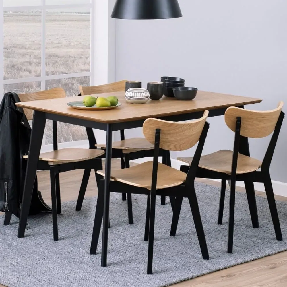 Riga Rectangular Dining Set with 4 Chairs - Black, Oak