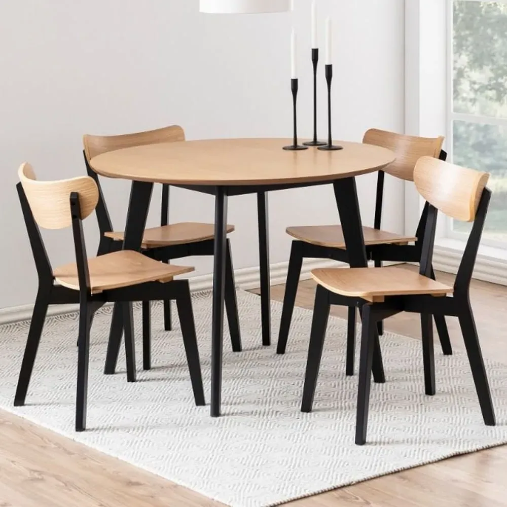 Riga Round Dining Set with 4 Chairs - Black, Oak