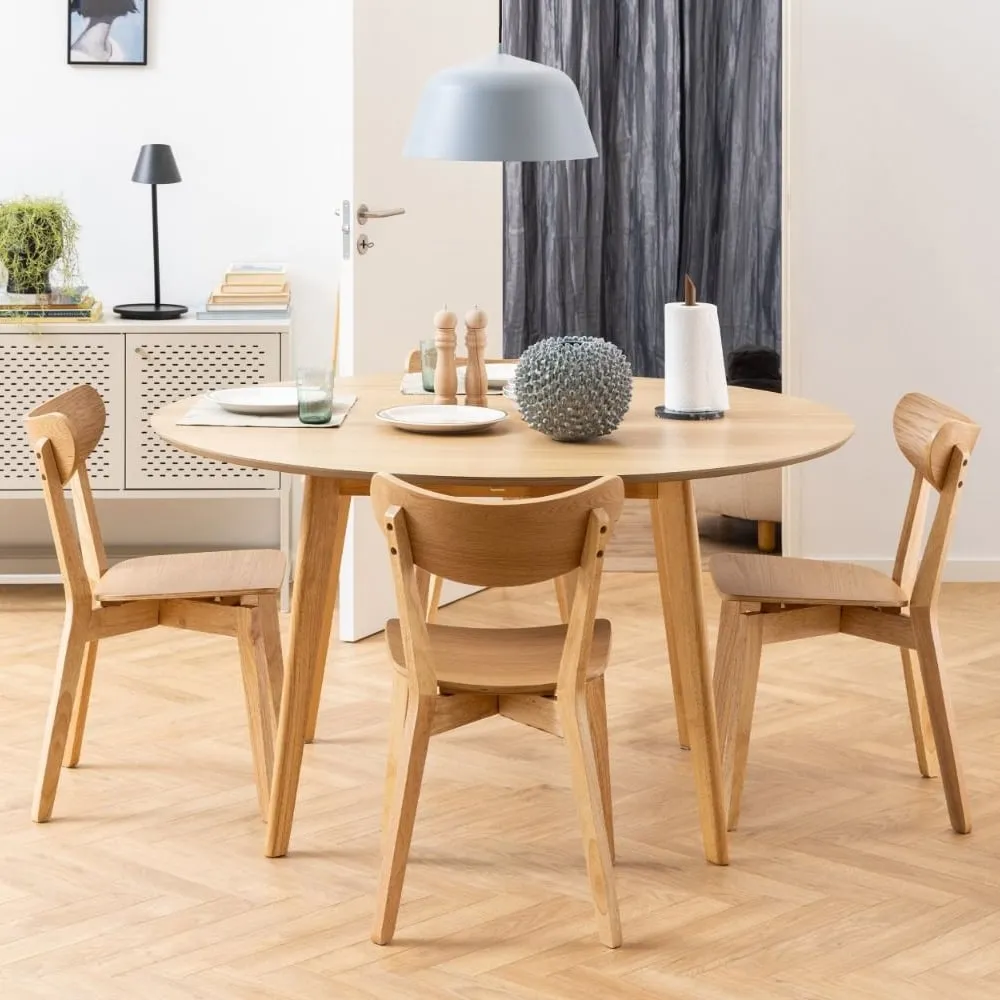 Riga Round Dining Set with 4 Chairs - Oak