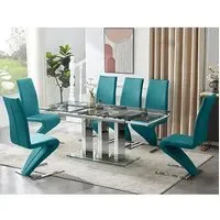 Rihanna Extendable Dining Table with 6 Demi Chairs - Teal