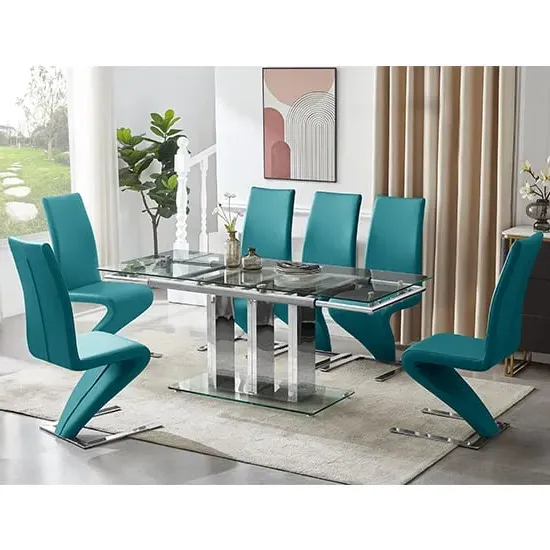 Rihanna Extendable Dining Table with 6 Demi Chairs - Teal
