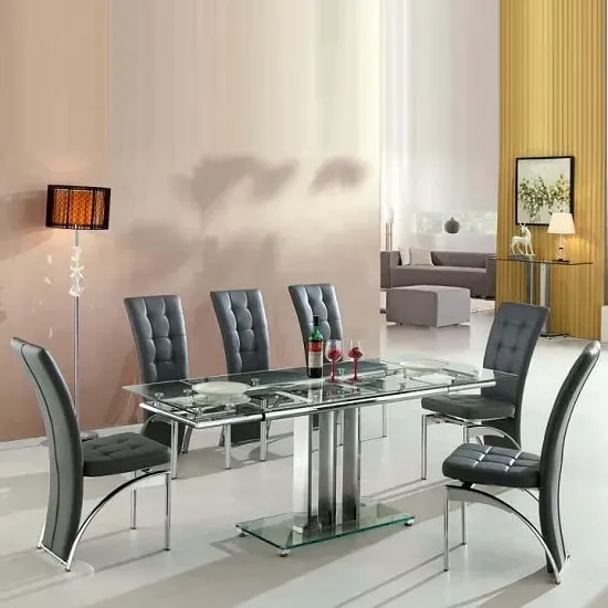 Rihanna Extendable Dining Table with 6 Ravenna Chairs - Grey