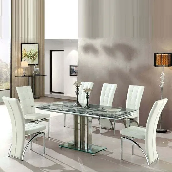 Rihanna Extendable Dining Table with 6 Ravenna Chairs - White