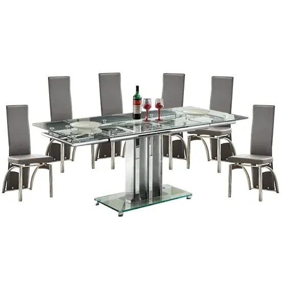 Rihanna Extendable Dining Table with 6 Romeo Chairs - Grey