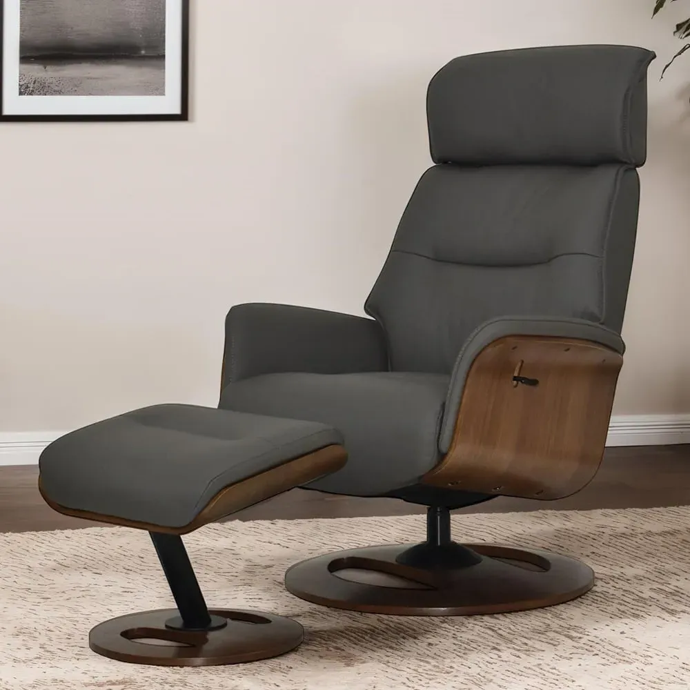 Rimbey Recliner Chair with Stool - Charcoal, Faux Leather