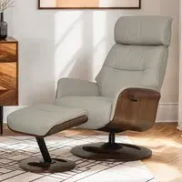 Rimbey Recliner Chair with Stool - Taupe, Faux Leather