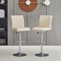 Ripple Bar Stools Height-Adjustable Pair - Taupe, Faux Leather alternate view