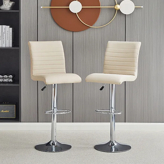 Ripple Bar Stools Height-Adjustable Pair - Taupe, Faux Leather product