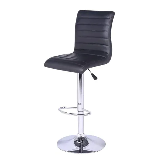 Ripple Height-Adjustable Bar Stool - Black, Faux Leather