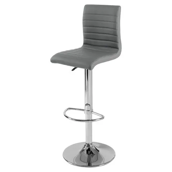 Ripple Height-Adjustable Bar Stool - Grey, Faux Leather