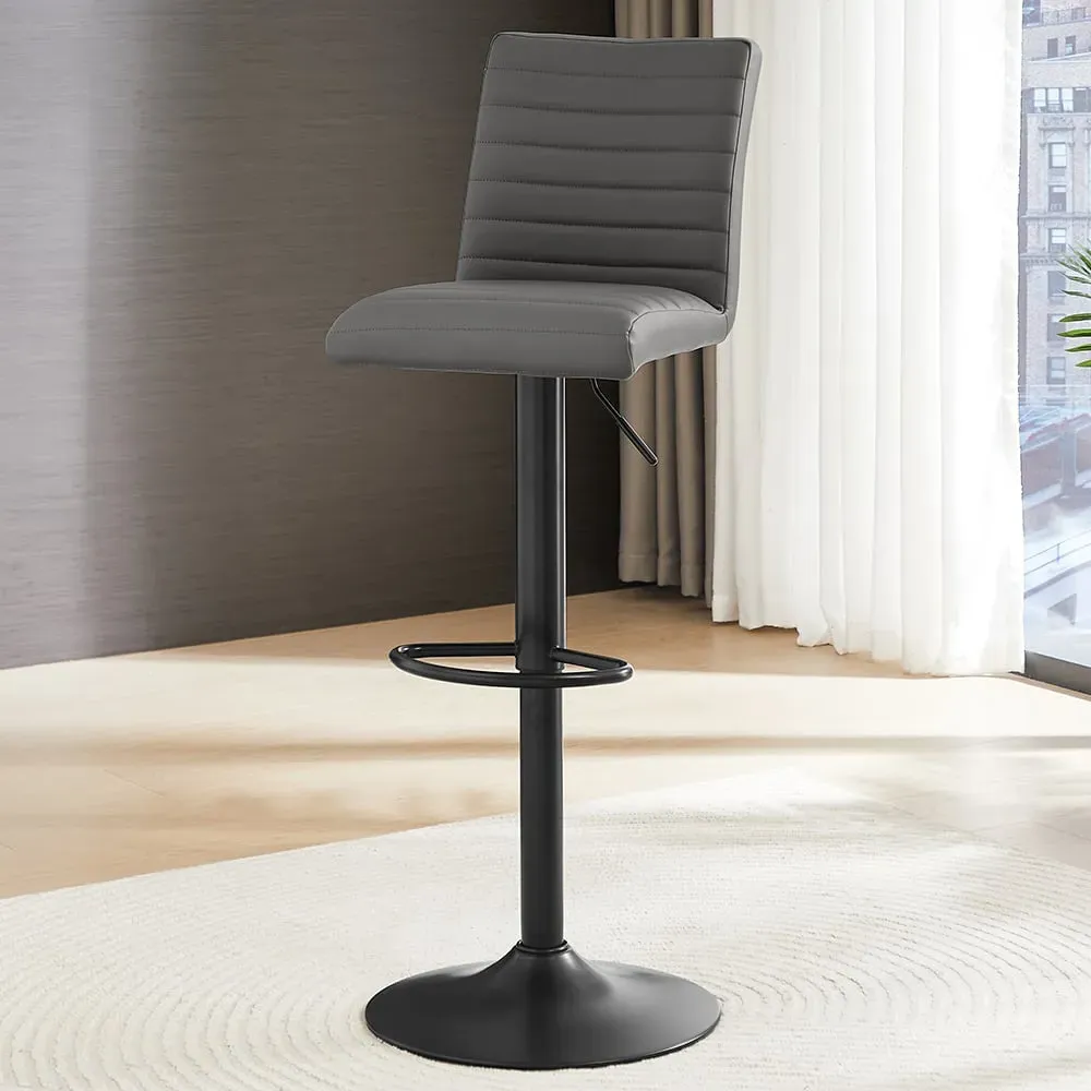 Ripple Height-Adjustable Bar Stool - Grey, Faux Leather