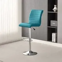 Ripple Height-Adjustable Bar Stool - Teal, Faux Leather
