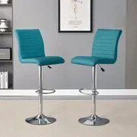 Ripple Height-Adjustable Bar Stool - Teal, Faux Leather