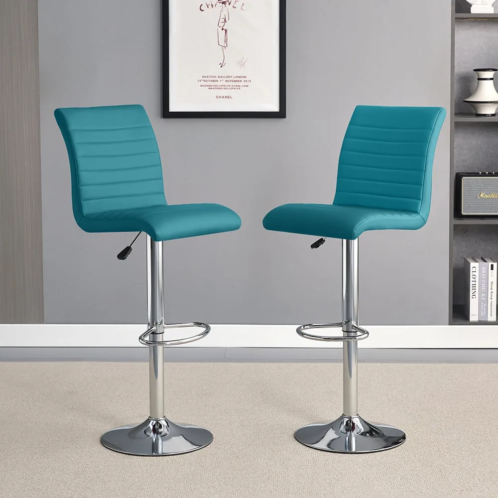 Ripple Height-Adjustable Bar Stool - Teal, Faux Leather