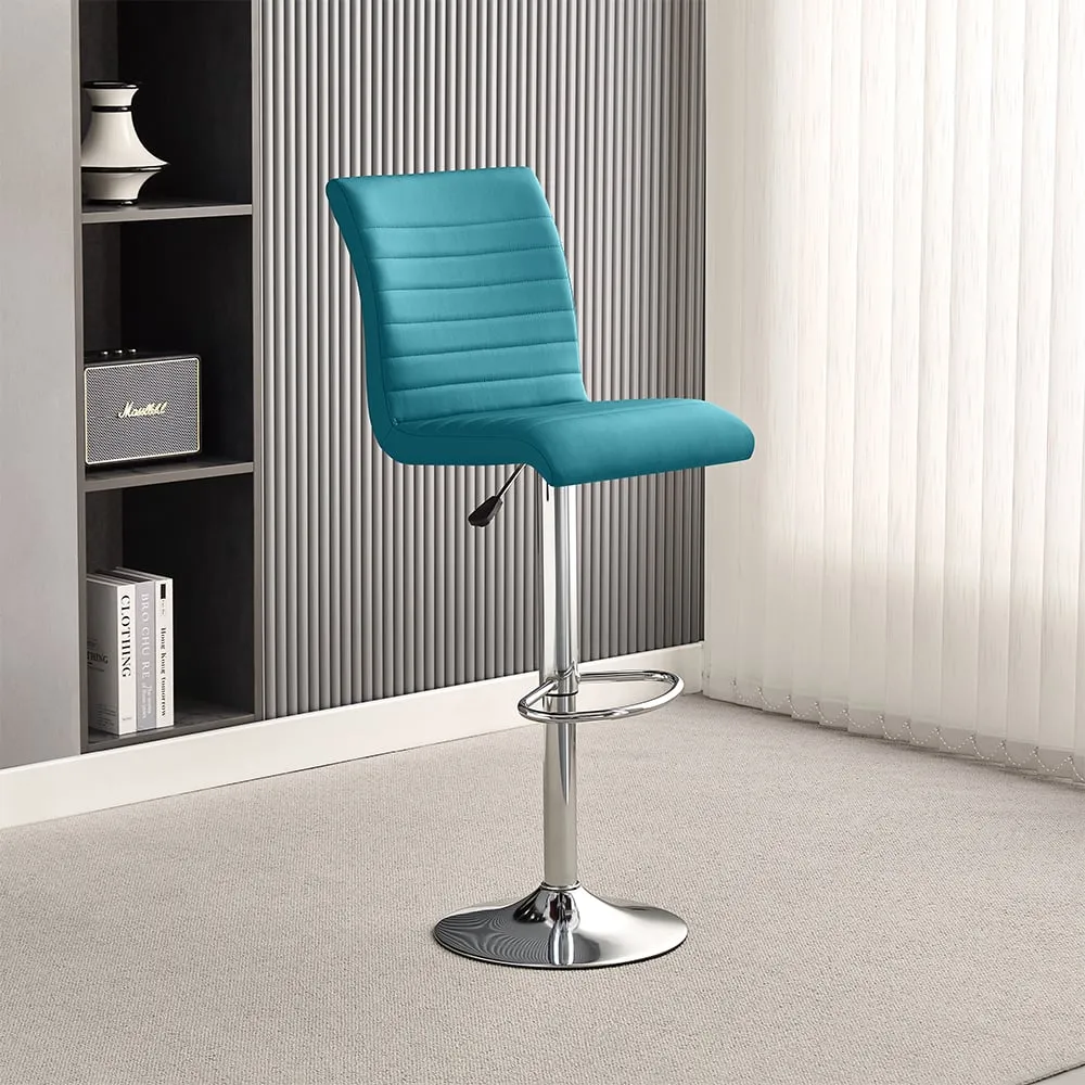 Ripple Height-Adjustable Bar Stool - Teal, Faux Leather