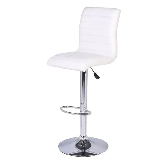 Ripple Height-Adjustable Bar Stool - White, Faux Leather