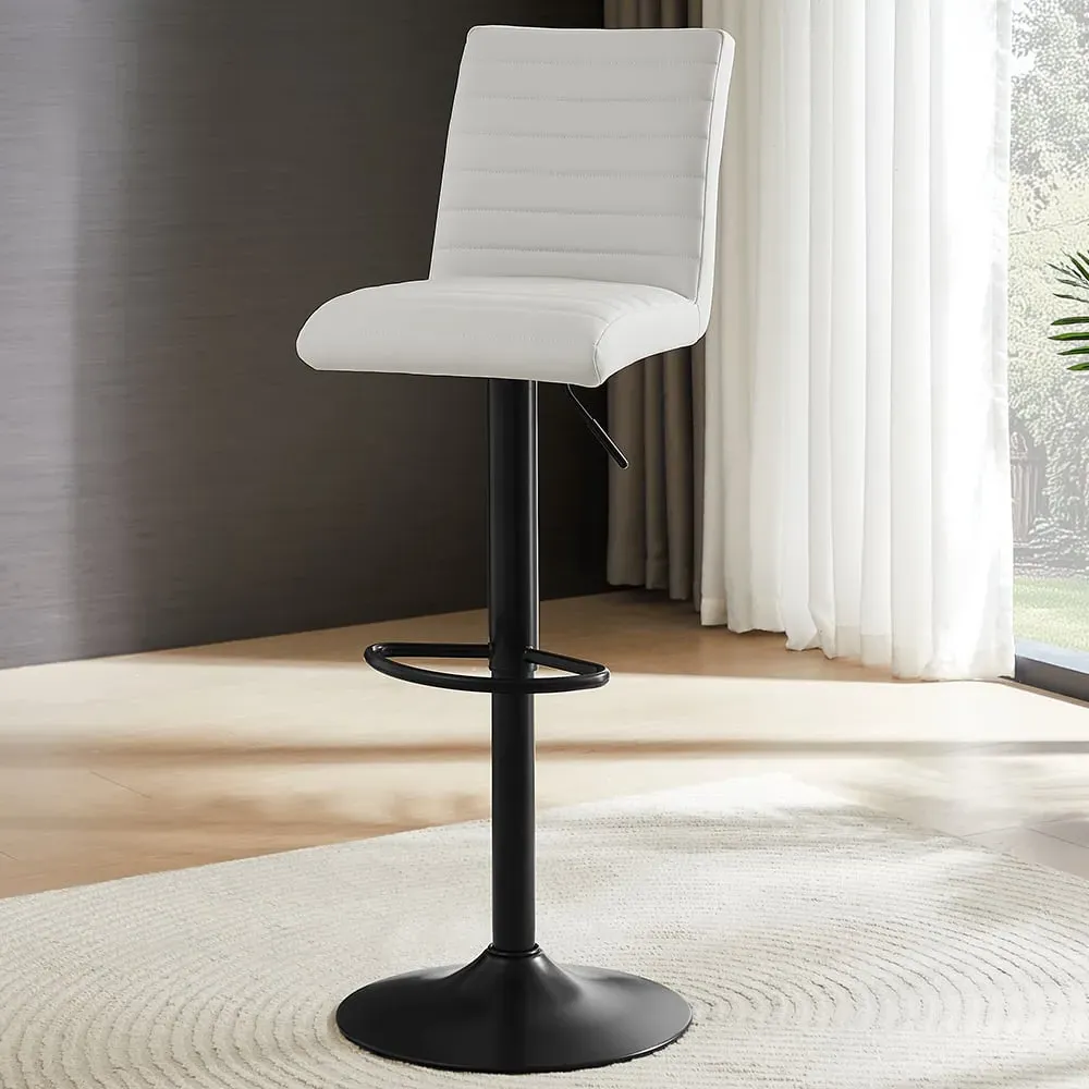 Ripple Height-Adjustable Bar Stool - White, Faux Leather