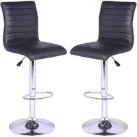 Ripple Height-Adjustable Bar Stools - Black, Faux Leather