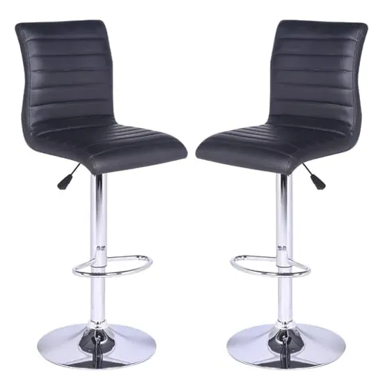Ripple Height-Adjustable Bar Stools - Black, Faux Leather