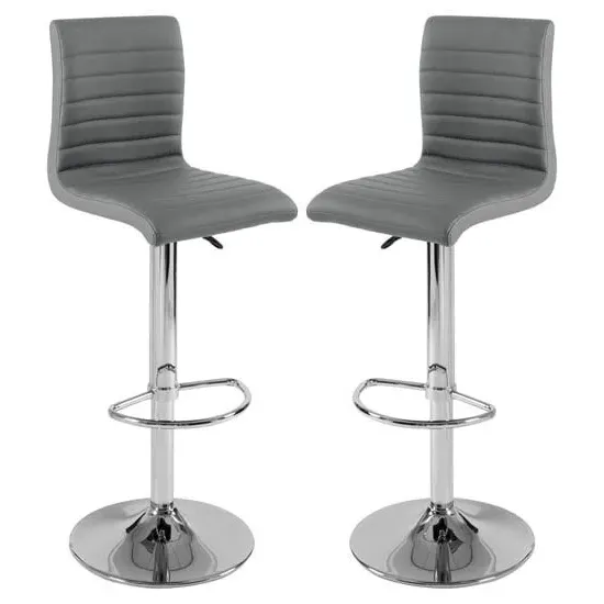 Ripple Height-Adjustable Bar Stools - Grey, Faux Leather