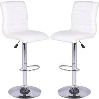 Ripple Height-Adjustable Bar Stools - White, Faux Leather