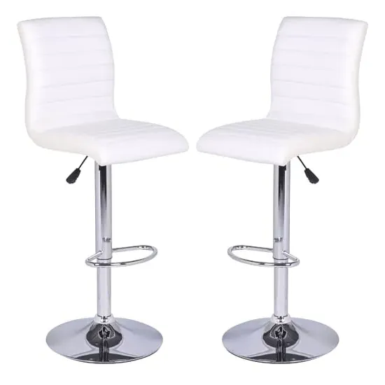 Ripple Height-Adjustable Bar Stools - White, Faux Leather