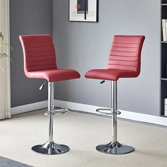 Ripple Height-Adjustable Bar Stools with Chrome Base - Bordeaux