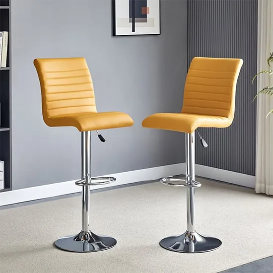 Ripple Height-Adjustable Bar Stools with Chrome Base - Curry