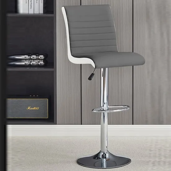Ritz Height-Adjustable Bar Stool - Grey, Faux Leather