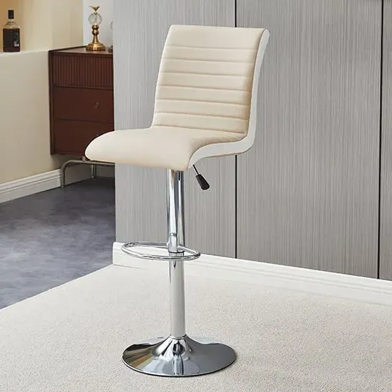 Ritz Height-Adjustable Bar Stool - Taupe, Faux Leather