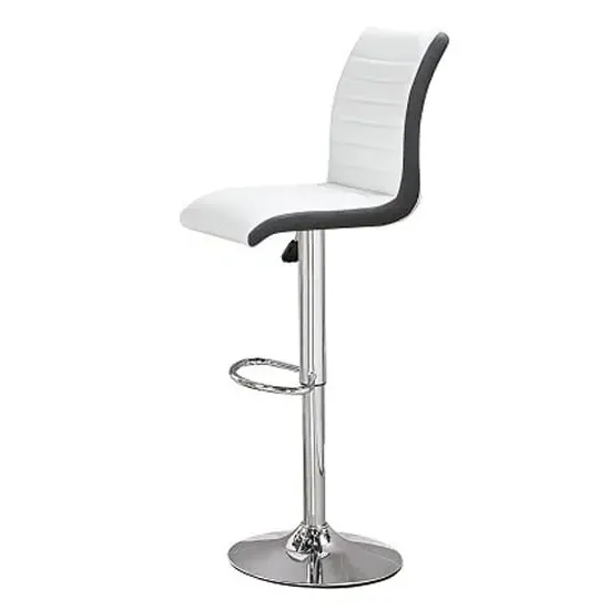 Ritz Height-Adjustable Bar Stool - White, Faux Leather