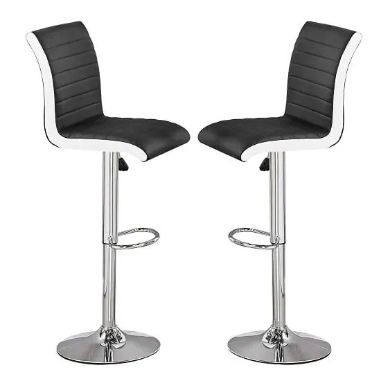 Ritz Height-Adjustable Bar Stools - Black, Faux Leather