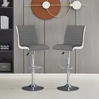 Ritz Height-Adjustable Bar Stools - Grey, Faux Leather