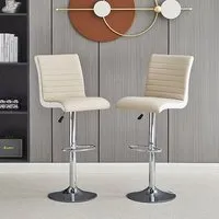 Ritz Height-Adjustable Bar Stools - Taupe, Faux Leather