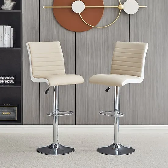 Ritz Height-Adjustable Bar Stools - Taupe, Faux Leather