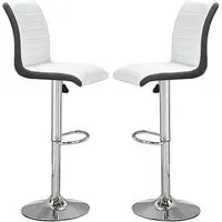 Ritz Height-Adjustable Bar Stools - White, Faux Leather