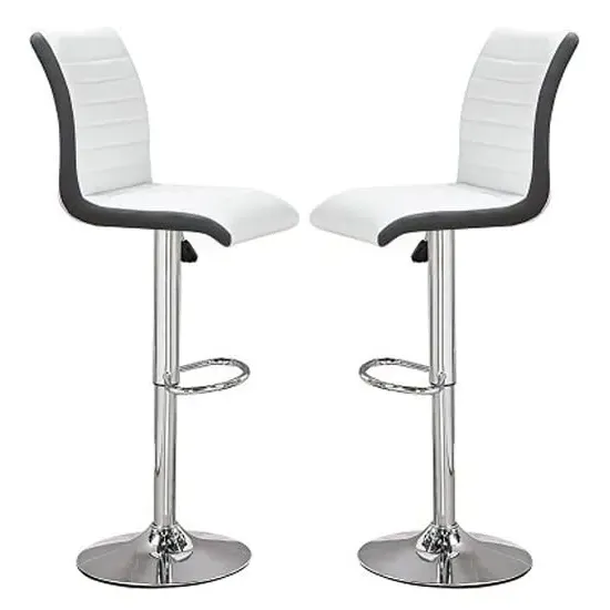 Ritz Height-Adjustable Bar Stools - White, Faux Leather image