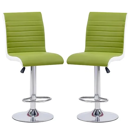 Ritz Height-Adjustable Bar Stools with Gas-Lift - Green, Faux Leather