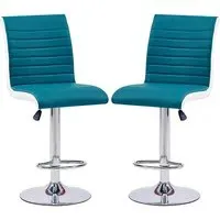 Ritz Height-Adjustable Bar Stools with Gas-Lift - Teal, Faux Leather